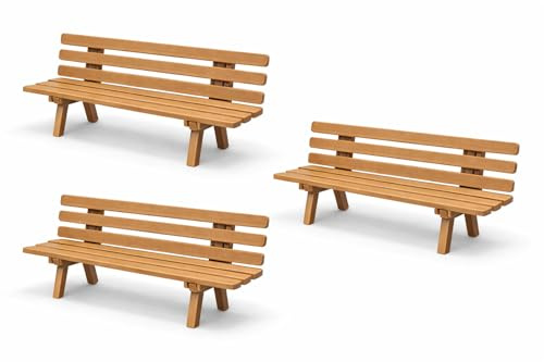 3 Stück Holzbank mit Rückenlehne für LGB Spur G 1:22,5 - Gartenbahn Sitzbank Modellbahn Deko, Bausatz, Naturoptik