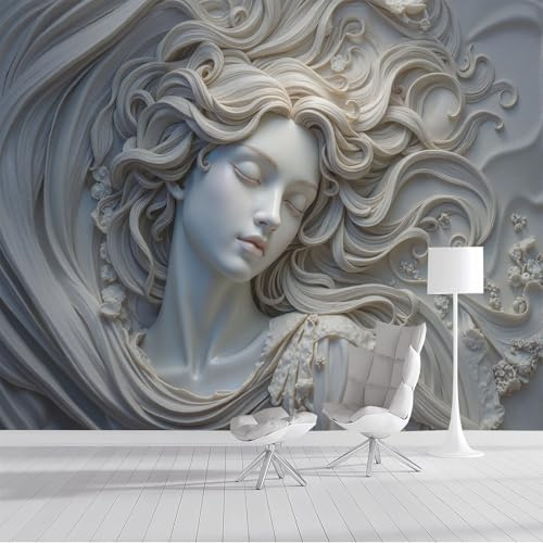 ZISTRCBAO 3D Photo Wallpaper 350x256cm Art Wall Mural Silk 3D Female Marble Relief Panoramic Poster Classical Sculpture Style Mural Wallpaper Poster TV Background Decoration for Living Room Bedroom