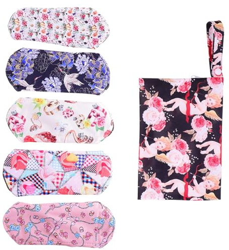 CHICAMPERA Lot de 5 Serviettes Hygiéniques Menstruelles Lavables en Fibre de Bambou Super Absorbante avec Surface Sèche et Paquet de Rangement Pratique Couleur Aléatoire