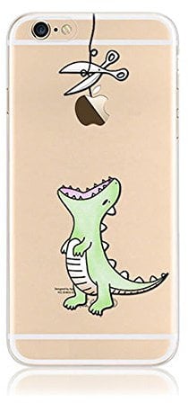 Shinetop Cute Cartoon Animal Pattern Clear Design Printed Transparent Soft TPU Bumper Case Rubber Silicone Gel Slim Fit Back Cover Protective Case for iPhone 6 6S 4.7 inch-Green Dinosaur