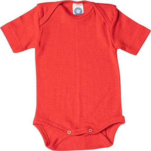 Cosilana, Baby Body Kurzarm, 70% Wolle, 30% Seide (Rot, 74/80)