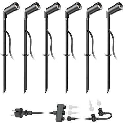 ledscom.de LED Gartenstrahler Spico schwarz mit Erdspieß für außen IP44 je 105lm warm-weiß 6er Set