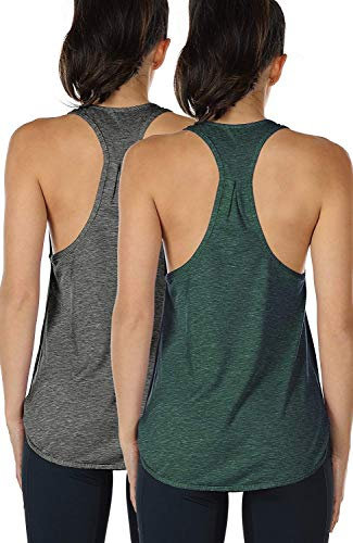 icyzone Yoga Sport Tank Top Damen Racerback Lauftop Fitness Running Shirt Oberteile, 2er Pack (M, Charcoal/Army)
