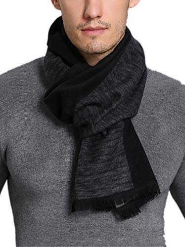 Prettystern Winter Herrenschal Warm wie Wolle Weich Seidenschal Fleece men's Scarf Grau schwarz meliert Zs01