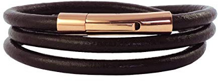 König Design Lederkette Lederband Leder-Armband 4 mm Herren Halskette Braun 45 cm lang mit Hebeldruck Verschluss Rose Gold Rund