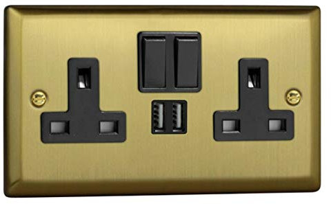 Varilight XY5U2SB.BB Urban Brushed Brass 2 Gang Double 13A Switched Plug Socket 2.1A USB