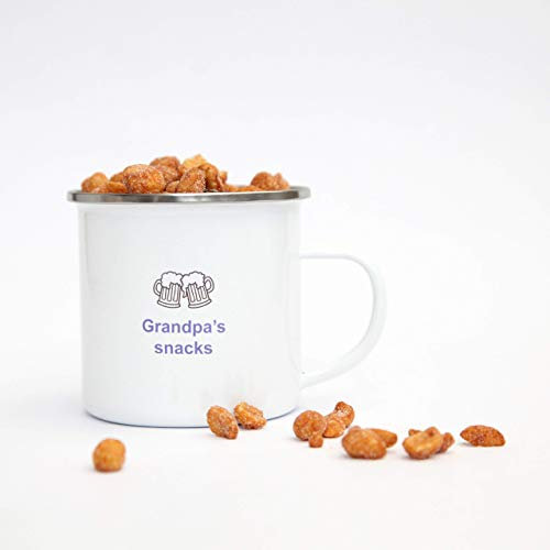 Personalised Enamel Snack Cup Bowl Pot, Children's Mug Treat Jar Grandad, Mum, Dad Gift Stocking Filler, Secret Santa, Popcorn, Sweet Candy