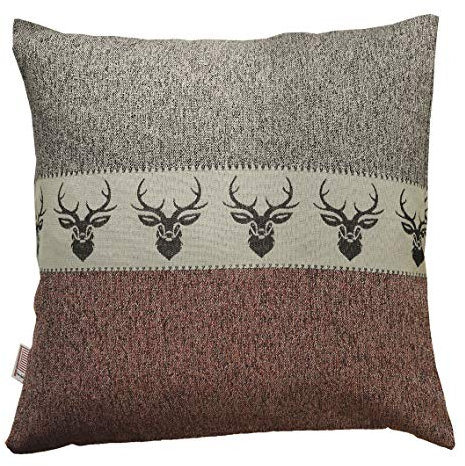 SeGaTeX home fashion Hochwertige Kissenhülle Alpin Hirsch rost Exklusives Landhaus-Design 40x40 cm