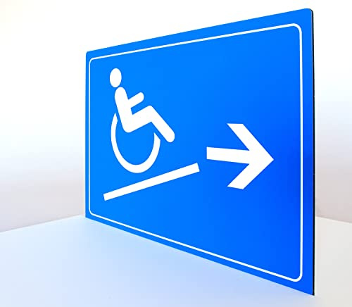 Rollstuhl Rampe rechts - Schild - Querformat - blau - 4 mm Alu Verbundplatte (30 x 20 cm)