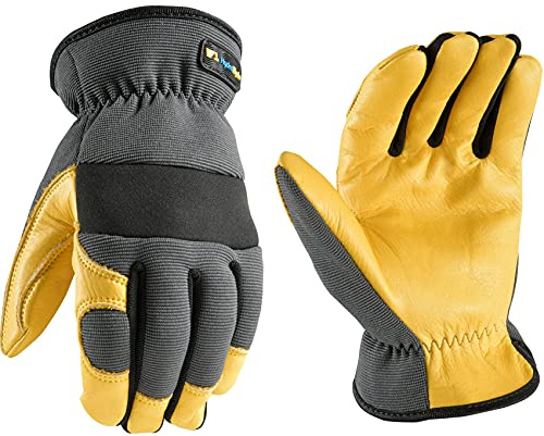 Wells Lamont Men's Slip-On HydraHyde Work Gloves – Water-Resistant Leather for Gardening, Landscaping – Reinforced Fingertips, Breathable Spandex – Durable, Comfortable, Flexible – Gray - L