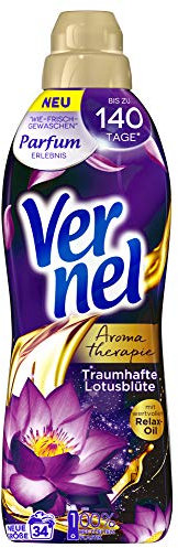 Vernel Aromathérapie, fleur de lotus, adoucissant, 34 (1 x 34) lavages, pour un parfum durable et un linge merveilleusement doux