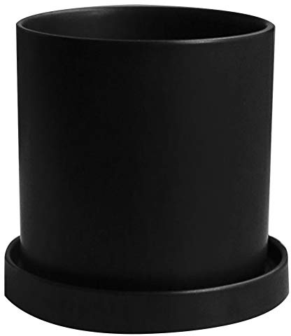 Kleiner Keramiktopf 1 Satz Schwarz mit Untersetzer für Pflanzen | Keramik, Mattes Finish, für Kakteen, Bad und Home Office, Schlichtes Design