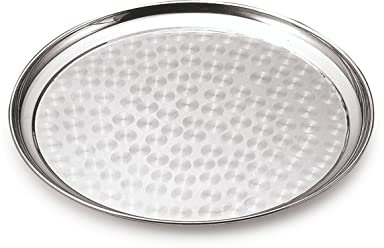 Tredoni Rundes Serviertablett aus Edelstahl, 40 cm, dekoratives Platzierungstablett (40,6 cm)