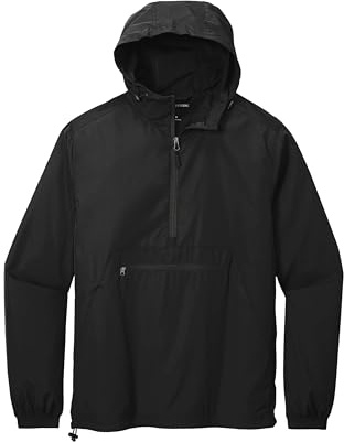 SPORT-TEK Unisex Packable Anorak | Hooded Lightweight Rain Jacket for Men & Women, Windbreaker Jacket with Front Pouch