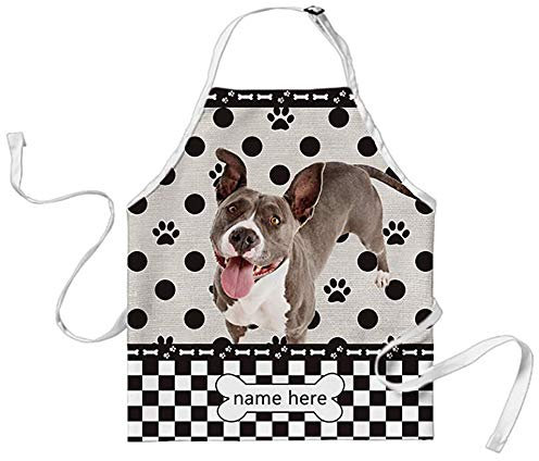 BAGEYOU Delantal personalizado de lunares y cuadros con divertido perro PitBull Chef Cocina Arpon para hombres y mujeres