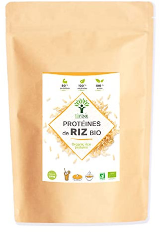 Protéine de Riz Bio - Bioptimal - 80% de Protéines - 12% de BCAA - Energie Sport Musculation - Poudre de Riz Brun Germé - 100% Pur - Whey Végétale - Conditionné en France - Certifié Ecocert - 1,5 kg