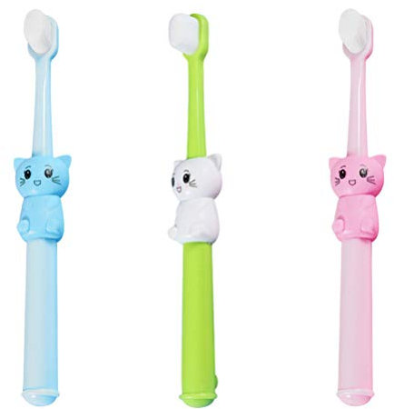 3stücke Kinderzahnbürsten Cartoon Katze Ergonomische Zahnbürsten Für Jahre Alte Weiche Borsten Hygienische Abdeckung Mundpflege Für Junge Mädchen Grün Himmelblau