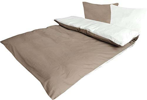 MB Warenhandel24 Bettwäsche 2-Teilige Hochwertige Renforcé aus 100% Baumwolle Uni Wende Creme/Taupe 1X 135x200 Bettbezug + 1X 80x80 Kissenbezug