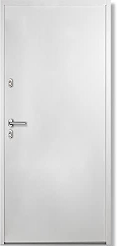 kuporta Haustür Nebeneingangstür Hugo 110x207cm DIN links – Kellertür aus Stahl mit Tresorbolzen, Wärmedämmfüllung, verstellbaren Bändern und Aushebelsicherung - Weiß | 1x Drücker, 1x Knopf