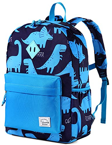 VASCHY Kids Backpack, Cute Dinosaur Backpack for Boys and Girls, Children's Rucksack Toddler School Backpack Bookbag for Kindergarten with Bottle Pockets (Dark Blue)