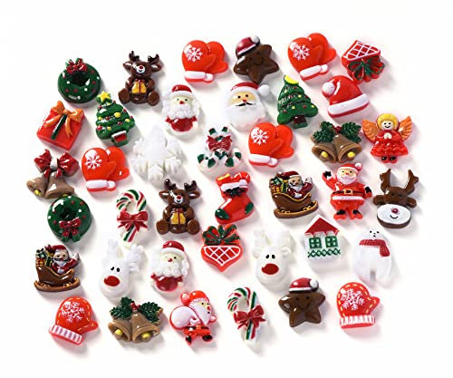 MKISHINE - 50 figuras de Navidad, en miniatura, de resina, de Papá Noel, árbol de Navidad, muñeco, adorno, para decoración de regalo, tarjetas, álbumes de recortes y tartas