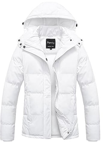 Pursky Women's Short Hooded Jacket Winter Thicken Warm Down Alternative Puffy Maternity Coat White L