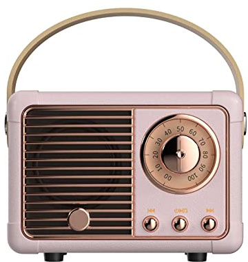 Dosmix Retro Bluetooth Speaker, Vintage Decor, Small Wireless Bluetooth Speaker, Cute Old Fashion Style for Kitchen Desk Bedroom Office Outdoor Accessories for Android/iOS Devices (Pink)