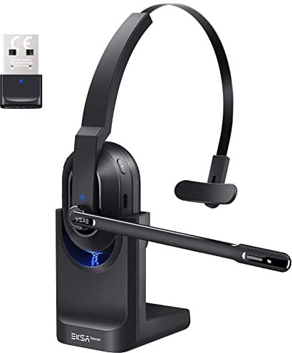 EKSA H5 Auriculares Bluetooth con Micrófono y USB Dongle 45 Tiempo de Reproducción Auriculares Inalambricos PC, Cascos con AI Micrófono Cancelación Comerciales para Oficina/Hogar