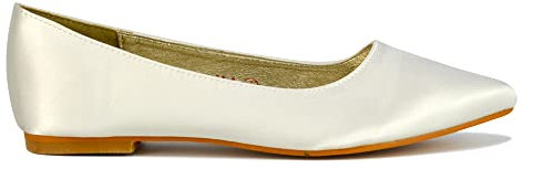 ESSEX GLAM Womens Flat Slip On Pumps Pointed Toe Ladies Ballet Faux Suede Casual Smart Shoes Size 3-8 (Ivory Satin, Numeric_7)