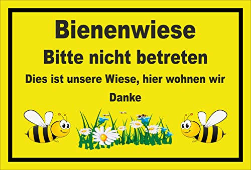 Melis-Folienwerkstatt Schild Bienenwiese - Bitte Nicht betreten – 60x40 cm – 3mm Aluverbund – Bohrlöcher – mehrere Größen/Materialien