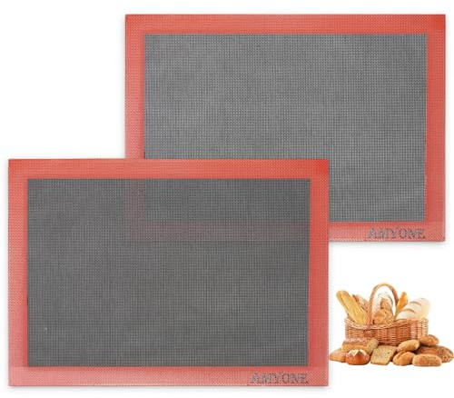Perforated Baking Mats, 2 PCS Eclair Silicone Mat for Half Sheet, Non-Stick Reusable Oven Liners for Making Bread/Pizza/Pastry/Cookie 11 5/8 x 16 1/2