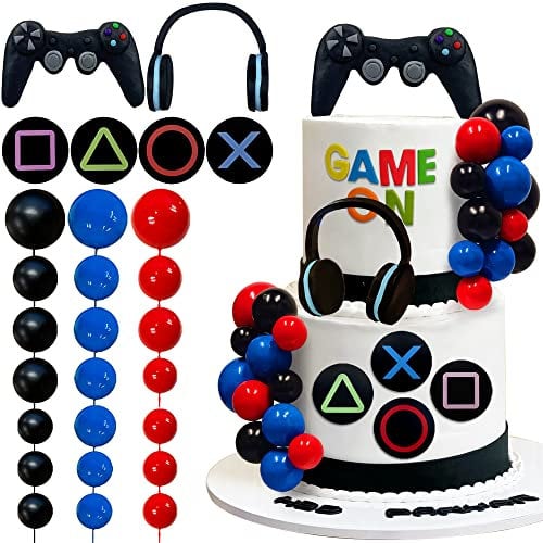 30 PCS Video game themes Cake Toppers,Headset Cake Decoration Ball, Controller Cake Decoration for Birthday Party Cake Decoration (Colour)