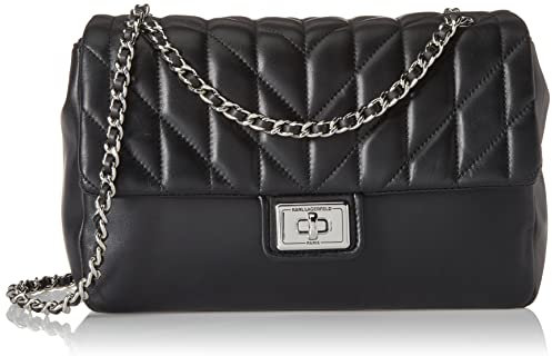 KARL LAGERFELD Damen Agyness Large Shoulder Bag Handtaschen-Tragetasche, Neon Citr Maybelle, Einheitsgröße, Schwarz/Silber Legacy
