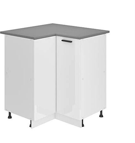 Belini Unterschrank Küche, Küchenunterschrank 90 cm Breite. SNP Küchenunterschrank mit Arbeitsplatte. Eckschrank Küche mit 1 Tür, Weiß Hochglanz