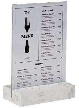 EUROPEL Tischaufsteller weißer Polystone-Basis, glasklarer Acryl, A5, T-Stand, Zweiseitige Präsentation, Poster, Speisekarte, Broschüre, Restaurants, Hotels, Konferenzen