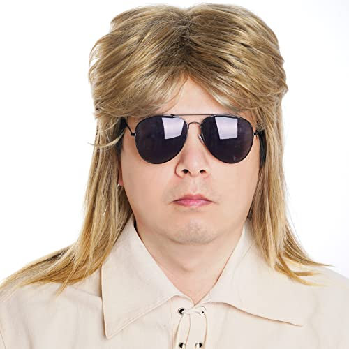 baotongle 80er Jahre Blond Männer Mullet Perücke, Synthetisches Haar, Einheitsgröße, WIG, Perücke, Party, Kostüm, Cosplay