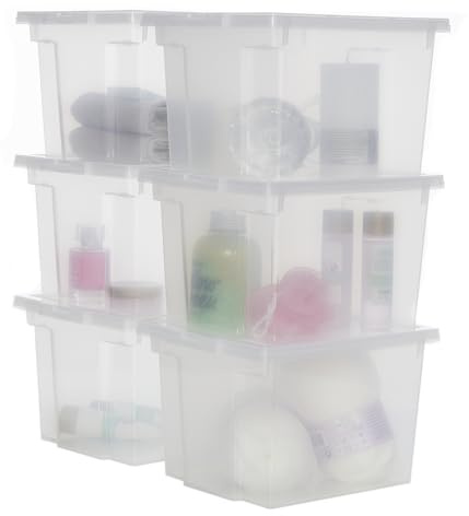 Iris Ohyama, 6er-Set Aufbewahrungsboxen aus Kunststoff, Multifunktional, 10 L, Deckel, Ergonomischer Griff, Büro, Zuhause - DDUSB-S - Weiß