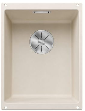 BLANCO SUBLINE 320-U Fregadero de granito de color blanco suave, tipo de montaje: bajo encimera, para armarios inferiores de 40 cm de ancho, forma de lavabo 2 en 1: dos cuencas, un recorte y solo
