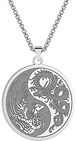 LUTAKU Collier Yin Yang pour femmes et filles - Dragon rouge et phénix - Pendentif coloré unisexe - Accessoire chinois ancien - Bijou cadeau, Acier inoxydable