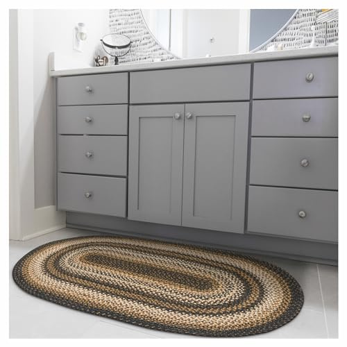 Homespice Kilimanjaro Geflochtene Teppiche 2 x 3 Teppiche für Eingangsbereich und Landhausküche, Schwarz und Hellbraun