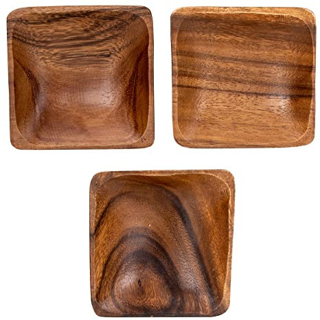 levandeo Lot de 3 petites assiettes en bois d'acacia 10 x 10 cm - Décoration de table naturelle - Bol décoratif - Bol de cuisine