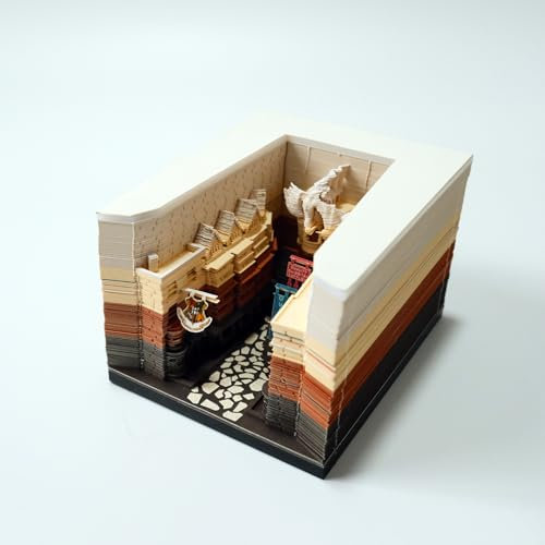 MEICHI 3D Notizblock, nicht verklebt, 3D Papierkunst mit glasklarem Anzeigebox, 11 x 9 x 8 cm, 190 Blätter, 3D Memo Pad mit Licht, Alley