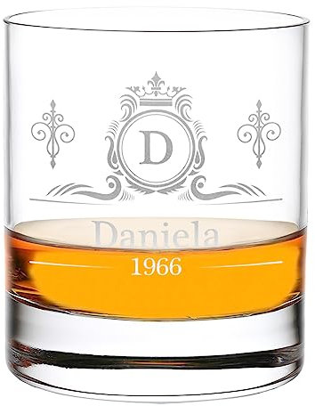 polar-effekt Verre à whisky de 315 ml avec motif gravé - Couronne - Verre pour scotch, bourbon et rhum - Avec nom gravé - Idée pour tous les hommes - Idéal pour un anniversaire