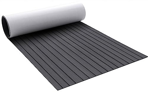 TANGZON 190x70cm/240x90cm EVA Foam Faux Boat Decking, Self-Adhesive Marine Carpeting Mat, Non-Slip Teak Decking Sheet for Swimming Pool Motorboat Kayak Yacht RV (Stripe Pattern, Dark Grey, 240x90cm)