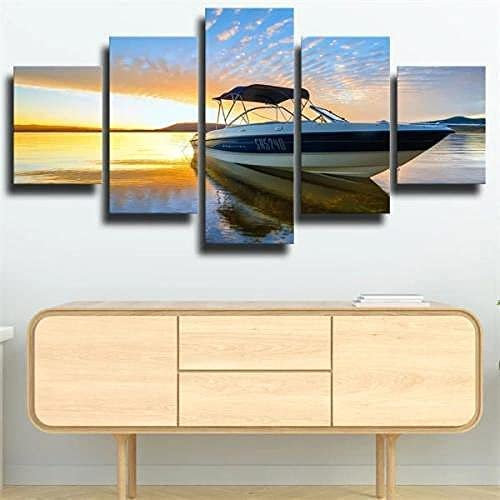 Leinwandbilder Foto Auf Leinwand Rahmenlos 200 X 100 Cm Sonnenuntergang Der Weißen Yacht Poster Wandkunst Leinwand Malerei 5 Stück Hd Print Wohnzimmer Wohnzimmer Home Decoration Bild