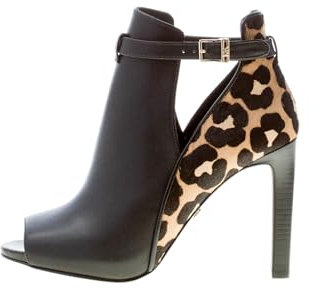 Michael Kors Donna Tronchetto Open Toe Lawson in Pelle Nero e Cavallino maculato. Tacco 9 cm Color Nero Size IT 38 - EU 38.5 (US 8)