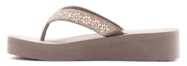 Skechers Damen Vinyasa WILD Daisies, Taupe Mitobuck Gem Stone Trim, 38 EU