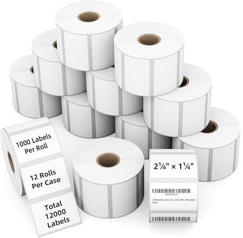 Labelchoice Rollo MUNBYN Lot de 12 rouleaux de 12 000 étiquettes thermiques directes pour Zebra ZD410 ZD411 LP2824 ZD421 ZD420 GK420D Blanc 5,7 x 3,2 cm