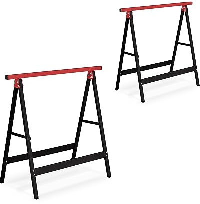Relaxdays Caballetes de Trabajo 74 x 78 x 40 cm Set de 2, Plegables, 100 kg, Borriquetas de Taller, Pintor, Negro y Rojo, Acero