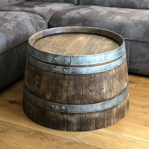 Fass-Schmiede Weinfass Couchtisch aus halbiertem Weinfass Beistelltisch Sofatisch (Whiskyfass Optik)